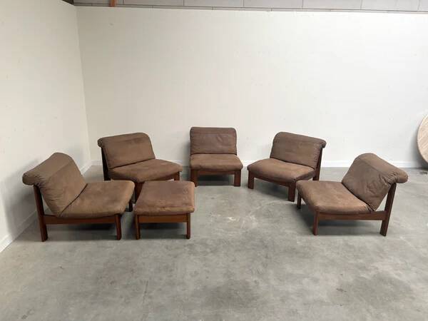 Ensemble de salon / fauteuil / canapé en cuir et chêne Rolf Benz, années 1970