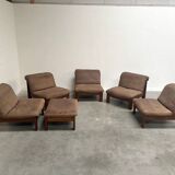 Ensemble de salon / fauteuil / canapé en cuir et chêne Rolf Benz, années 1970