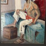 Portrait of a man interior scene by Pegeaud-Deva 20th oil on panel