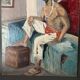 Portrait d'homme scène d'intérieur par Pegeaud-Deva XXe huile sur panneau