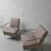2 vintage nude leather "Cinema" easy chairs by Gunilla Allard for Lammhults | 1990s