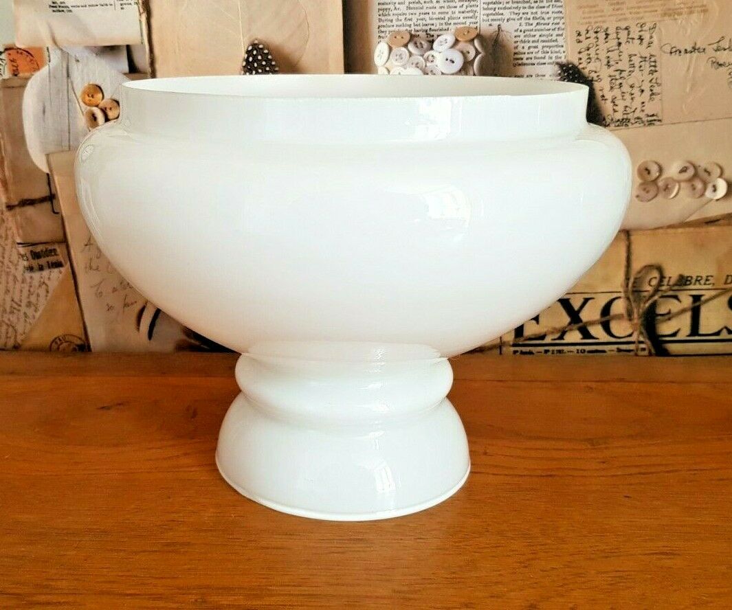Vintage French White Opaque Round Glass Lantern Replacement Shade 3543