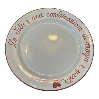 Hand-painted italian handmade plate la vita e una combinazione de magia e pasta