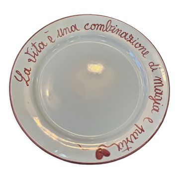 Hand-painted artisanal Italian plate la vita e una combination de magice e pasta