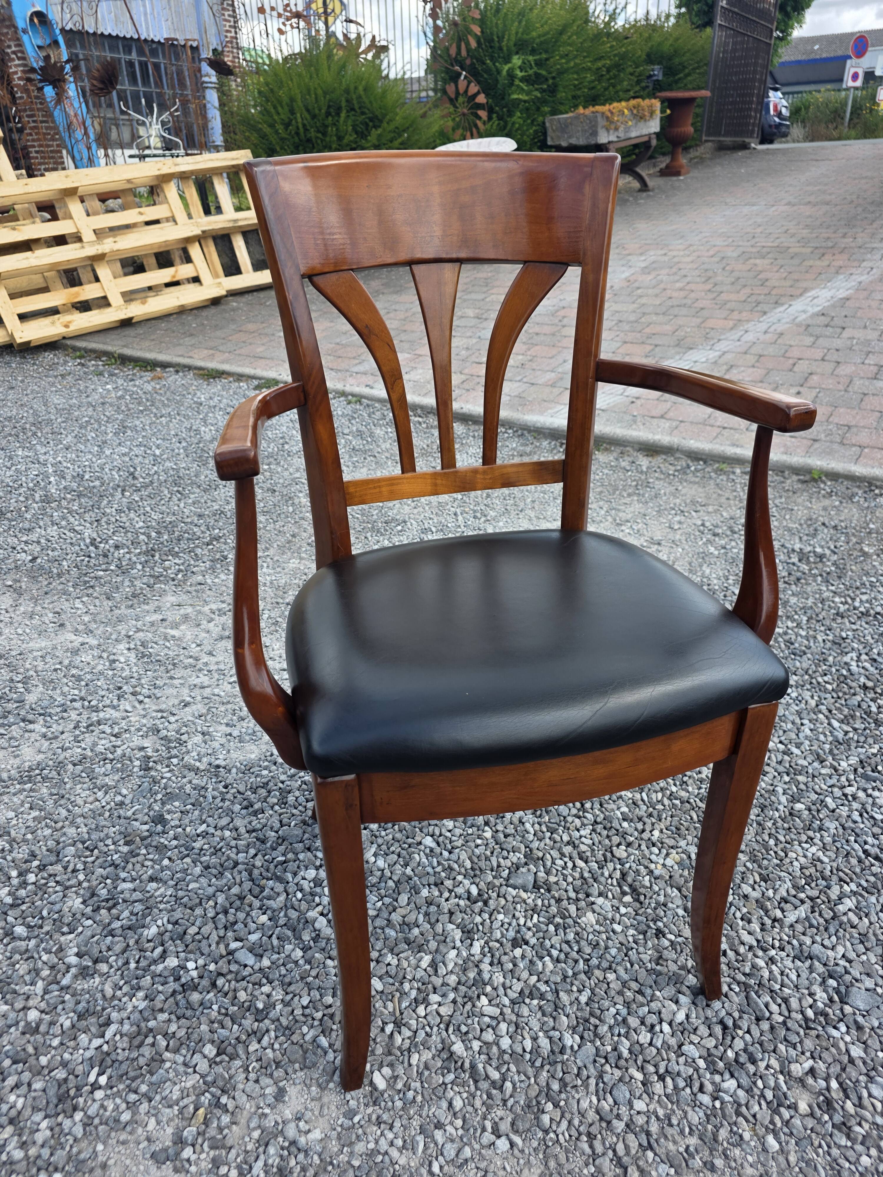 Mid-20th century solid cherry wood office chair.