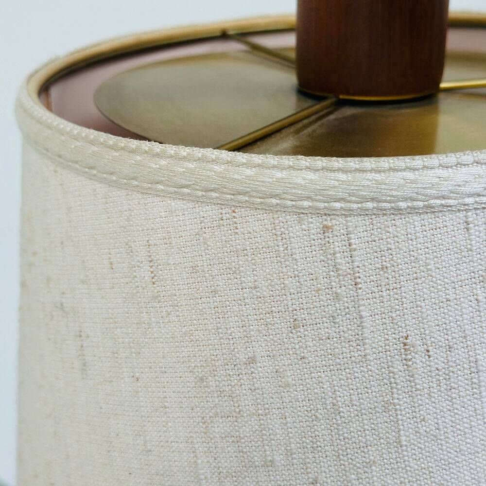 Mid-century modern adjustable teak arc floor lamp with fabric shade, 1960s