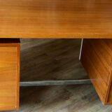 Vintage teak and stainless steel desk with two pedestals