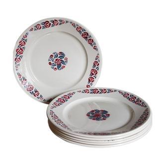 Six assiettes Art-Déco en faïence de Badonviller service "Étoile"