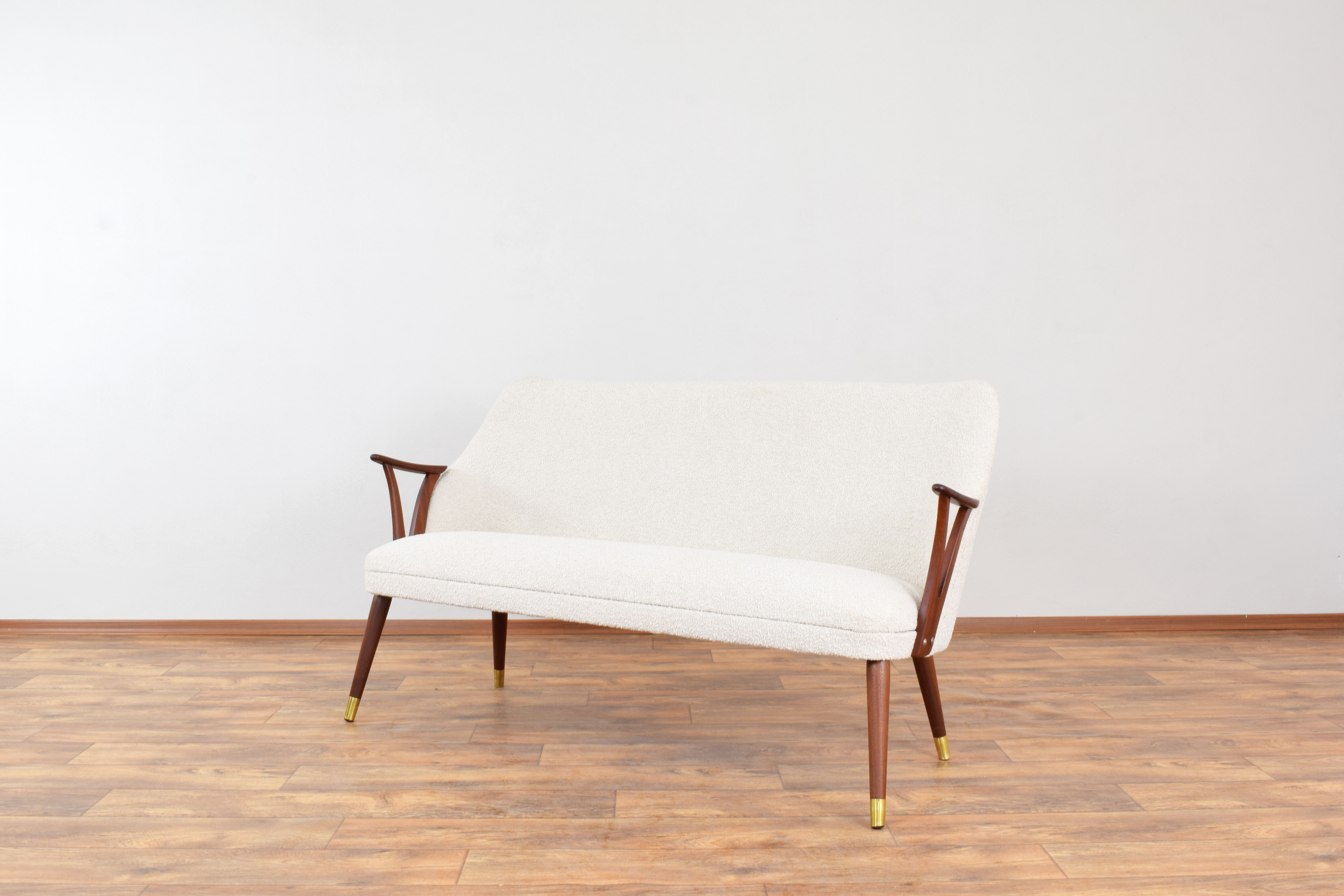 Mid-Century Norwegian Teak & Boucle Sofa, 1960s.