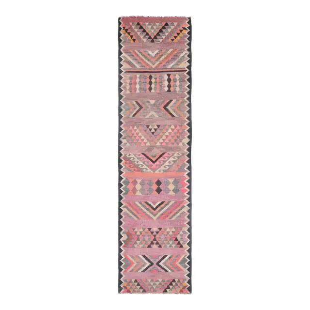 1970s Turkish Oushak Handmade Wool Cotton Pink Runner Rug 83x331