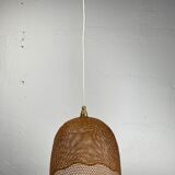 Beehive webbing rattan wicker pendant hanging lamp, 1930s