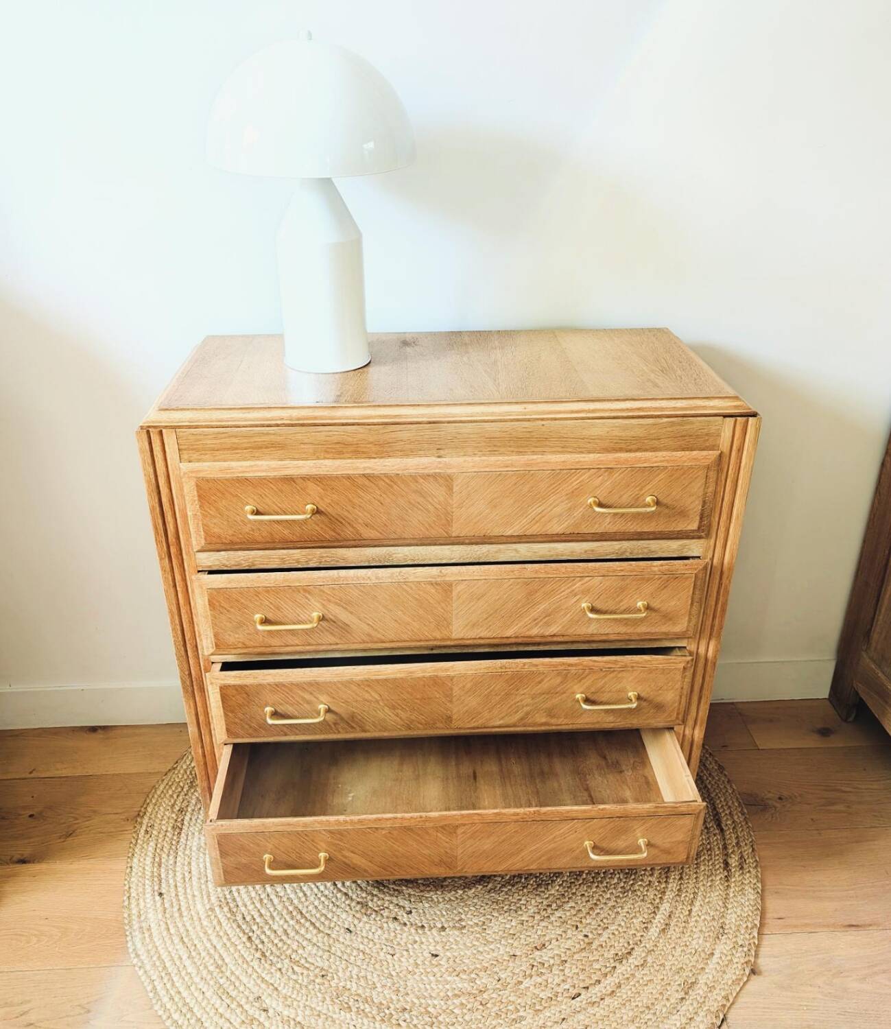 Vintage oak chest of drawers with compass feet