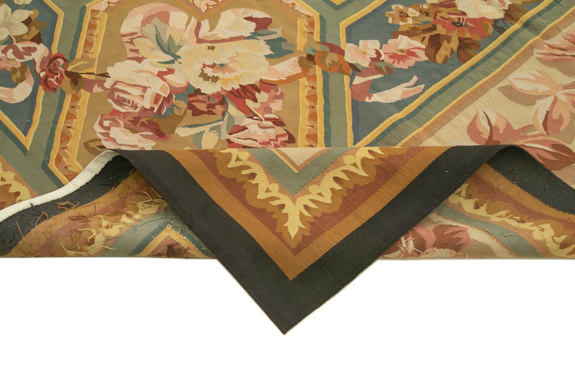 Handmade European Vintage Aubusson Kilim 280 cm x 369 cm
