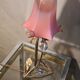 Wrought iron lamp from 1920 to 30, with gold patina with pretty pink tulip 39x16