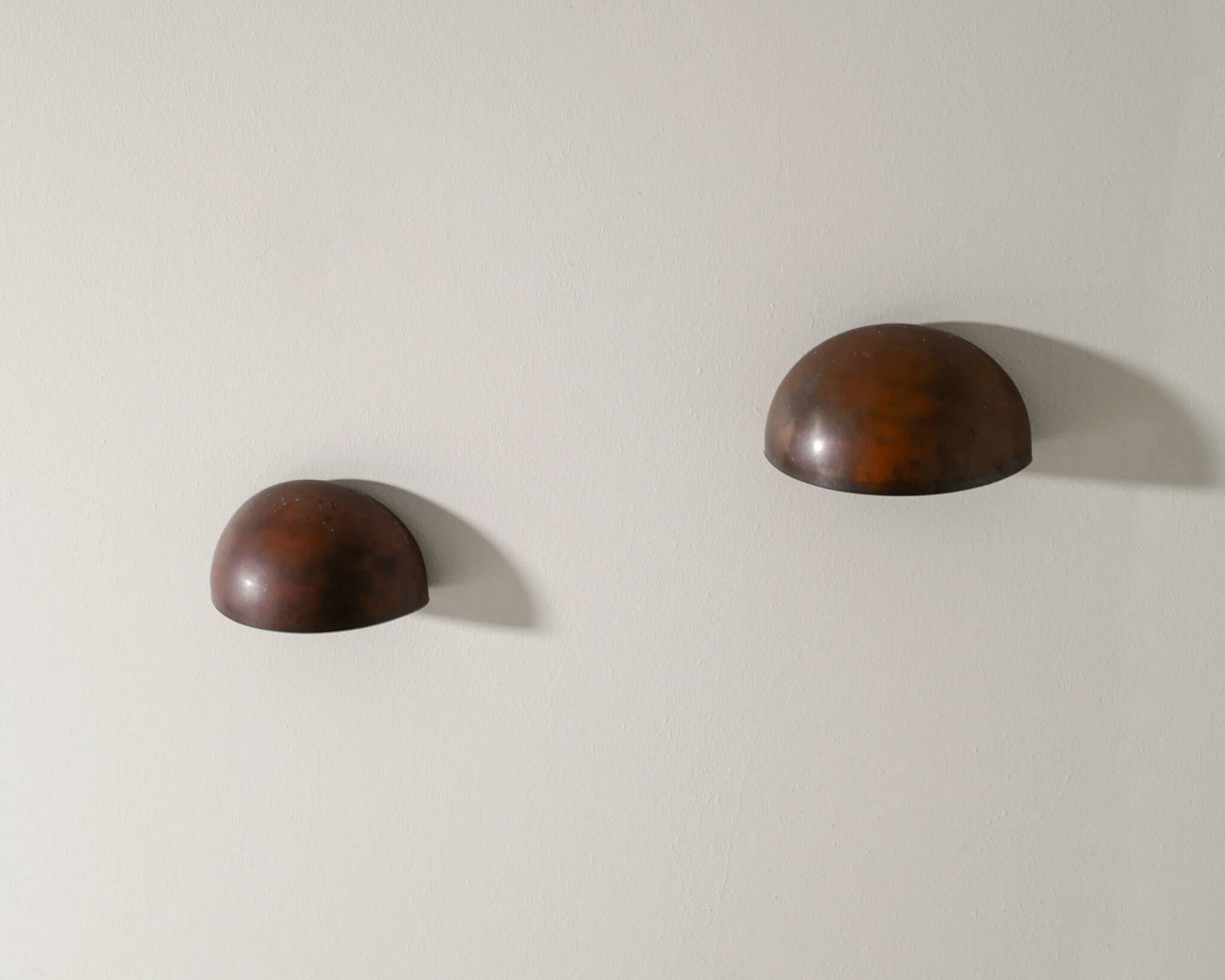 Pair of Round Vintage Danish Copper Wall Sconces Lamps, 1960s