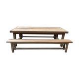 Set table and benches of solid oak farm