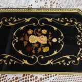 Old marquetry tray and gilded brass