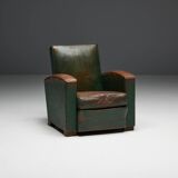 Art Deco Leather Club Chairs, France, 1930s