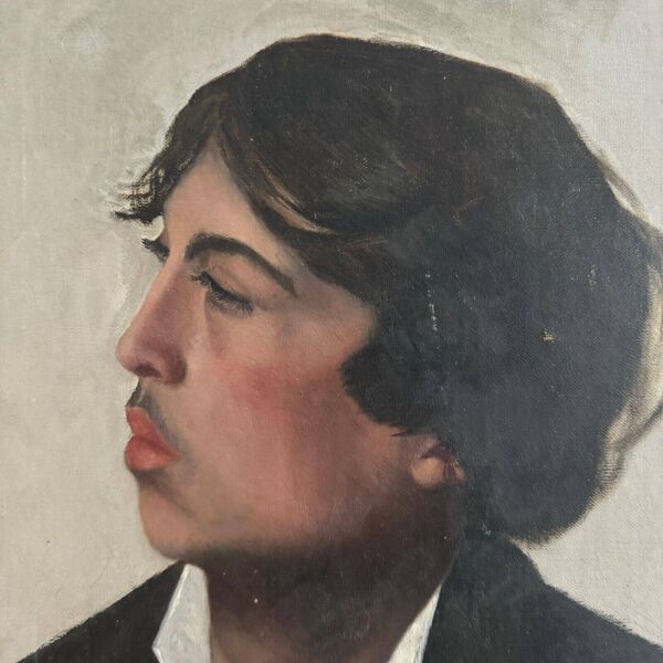 Huile sur toile portrait de jeune homme de qualité de profil fin XIXe