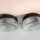 Pair of round ceiling lights in glass ice vintage 60-70s