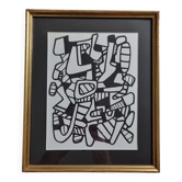 Sérigraphie d'après Jean Dubuffet, encadrée sous verre, cadre doré, 24 x 29 cm