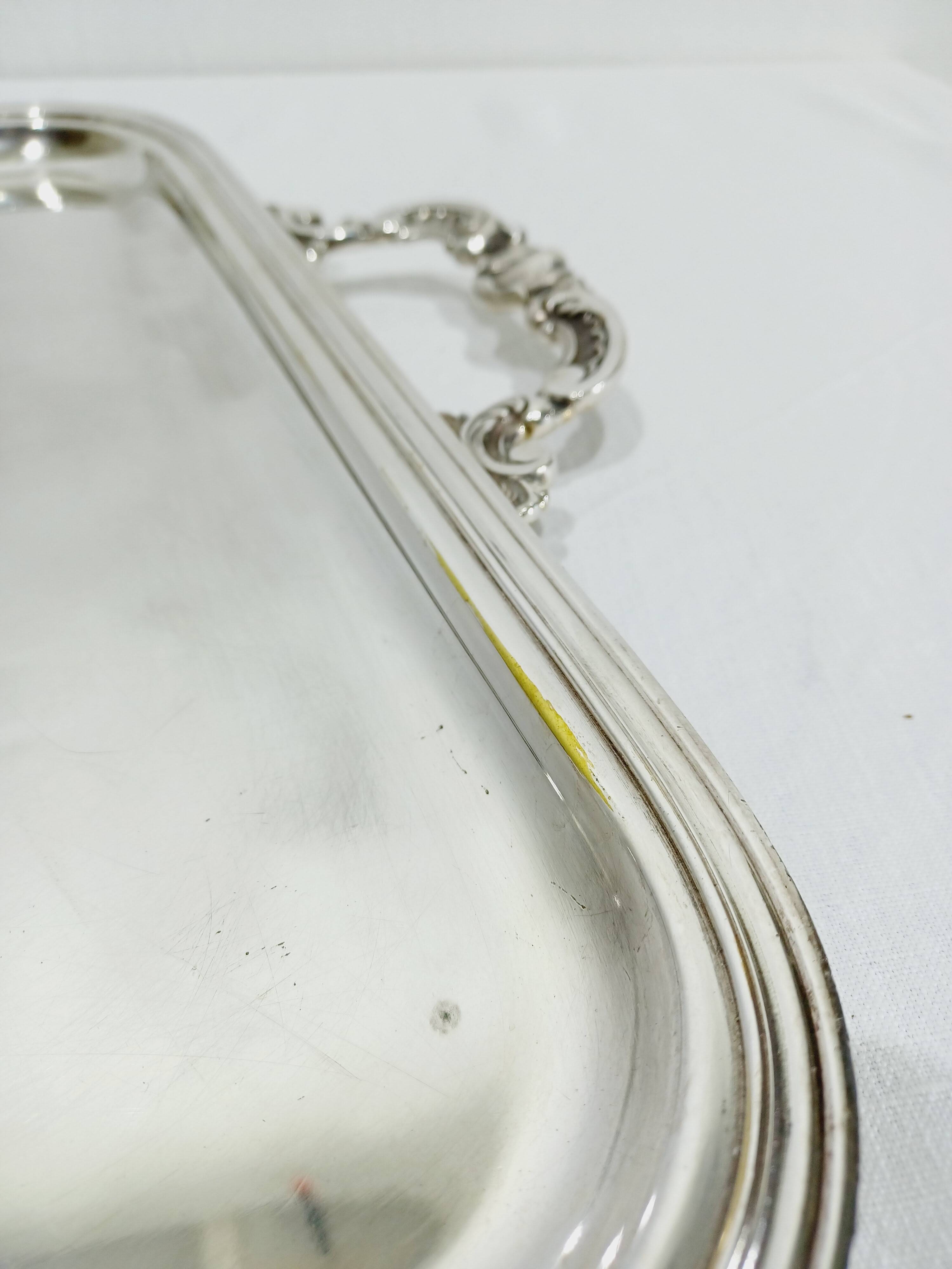 Silver-plated tray with handles