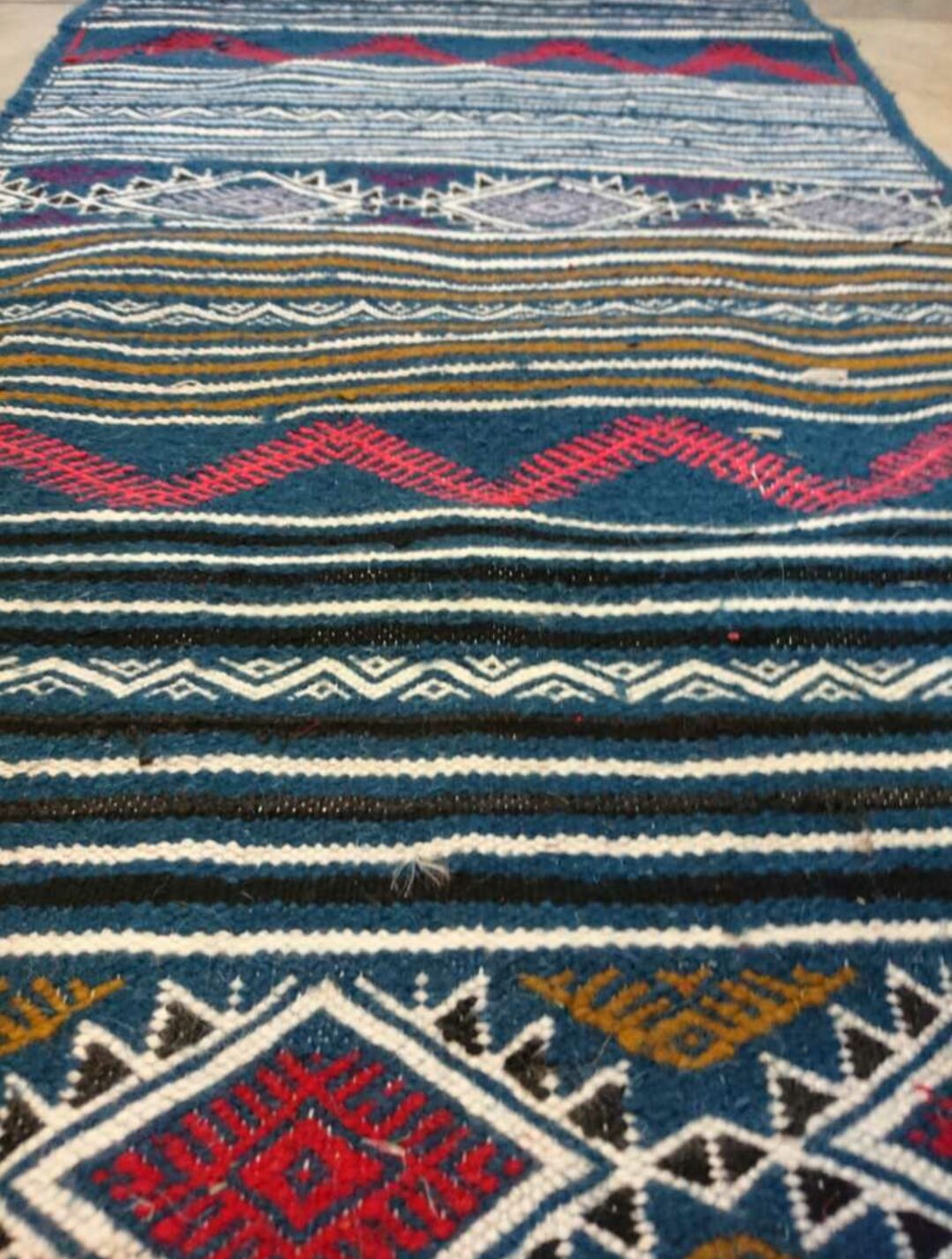 Kilim Blue Corridor in pure wool 60x196cm