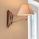 Scissor lamp or vintage wooden scissor wall light with fabric lampshade