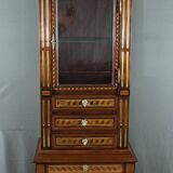 Rare small marquetry display cabinet, louis xvi style – mid 19th century