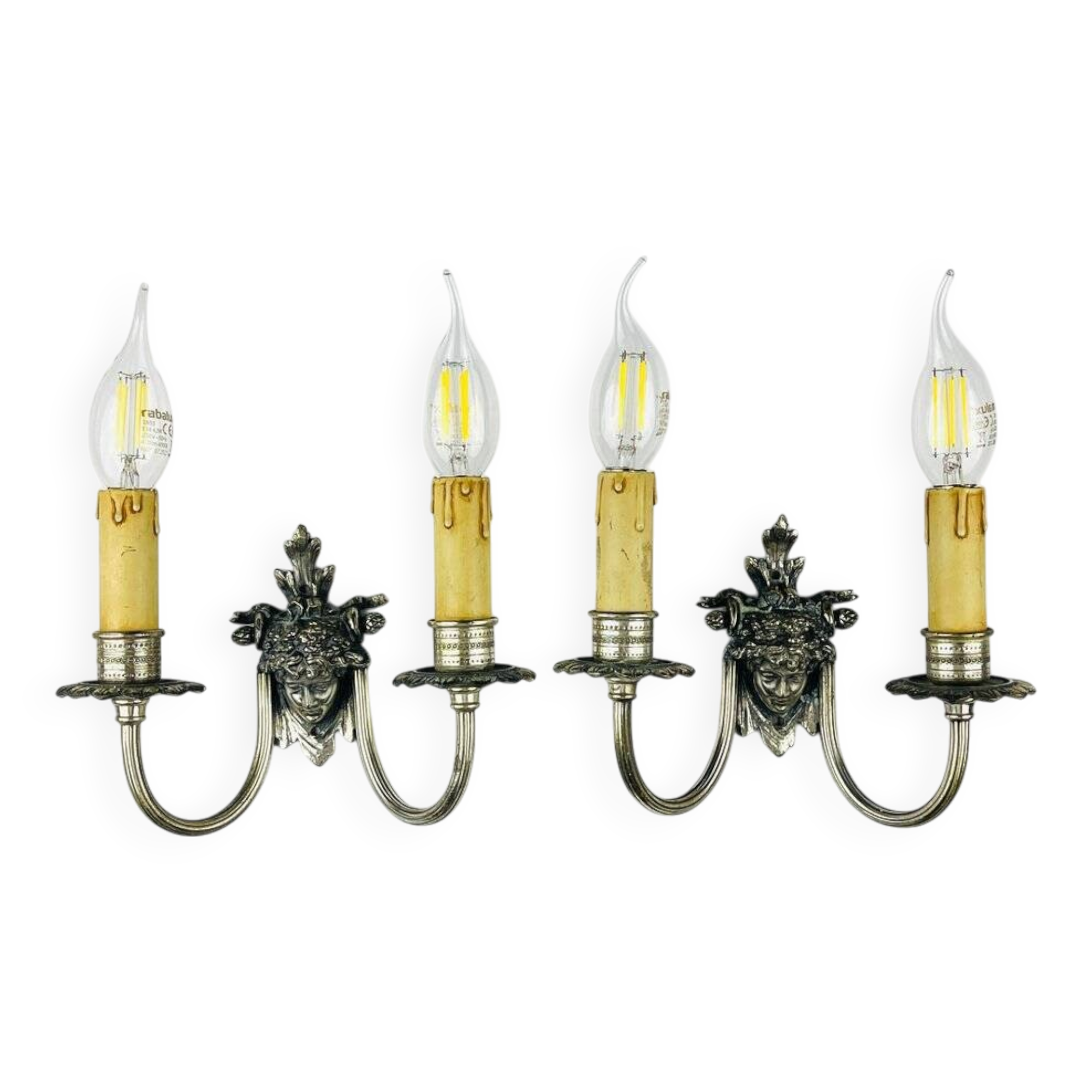 Silver-Plated Wall Lamp, France, 1930s, Set of 2