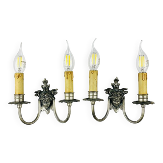 Silver-Plated Wall Lamp, France, 1930s, Set of 2