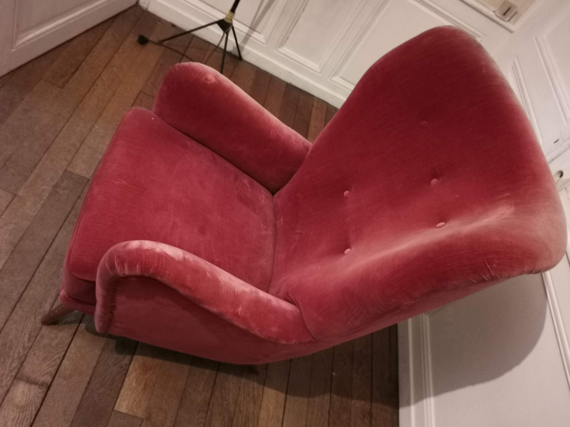 Danish bergere armchair year 40 50 red velvet