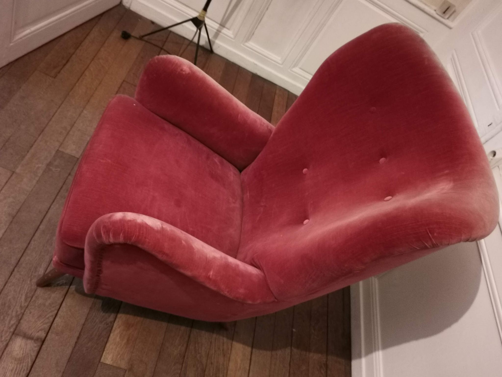 Fauteuil danois bergère année 40 50 velour rouge