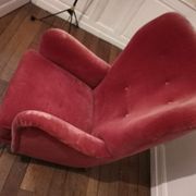 Fauteuil danois bergère année 40 50 velour rouge