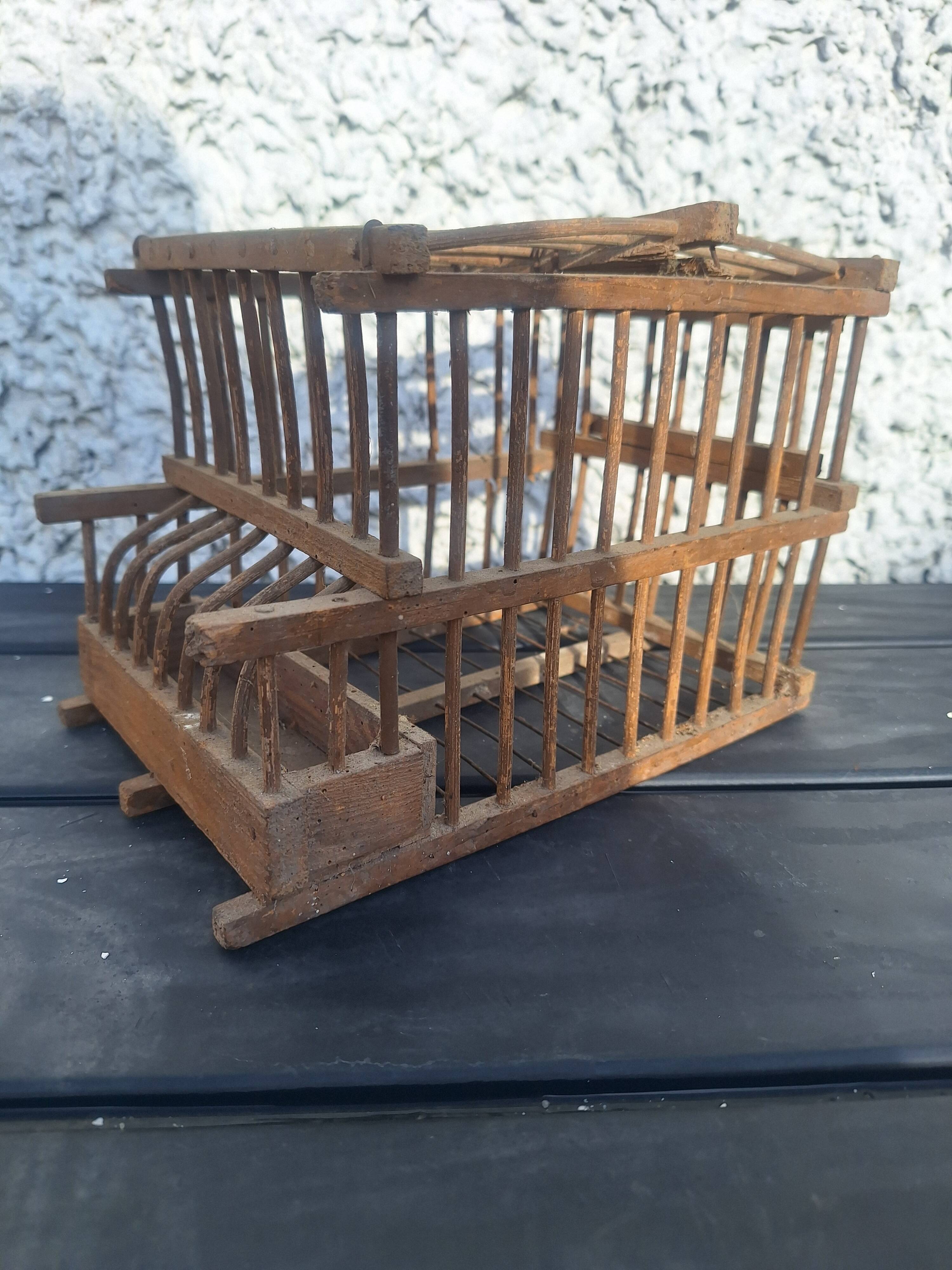 Old wooden bird transport cage