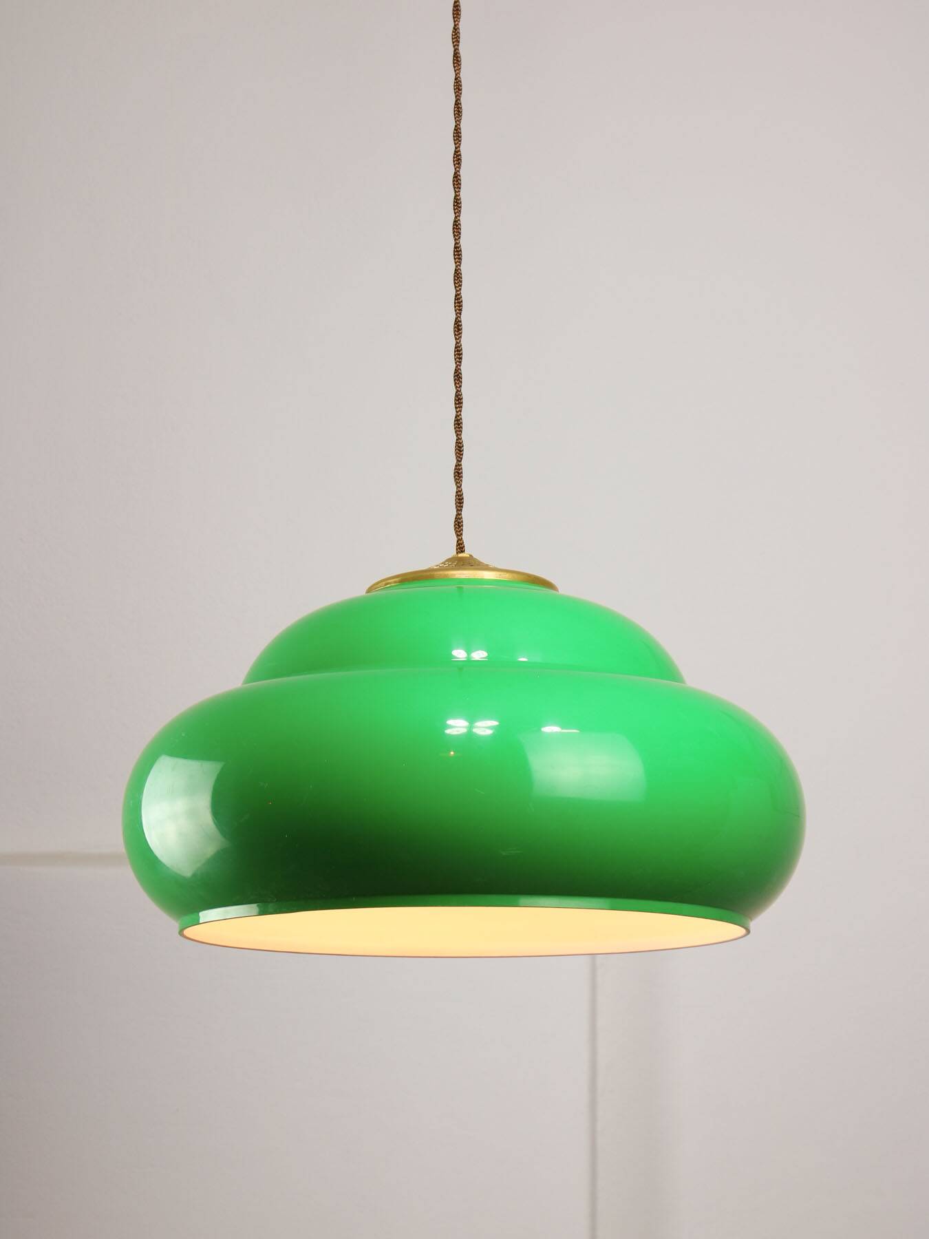 Vintage Green Italian Pool Table Lamp in Brass and Plastic