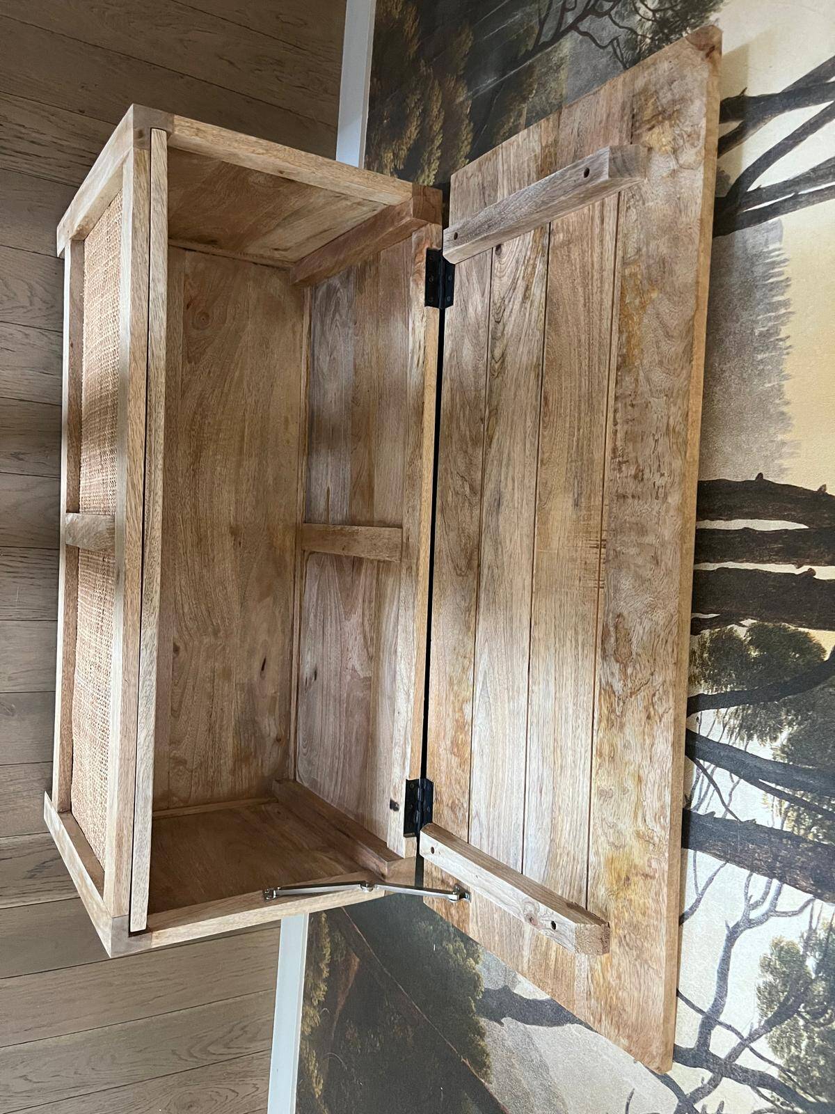 Oak storage chest with rattan caning