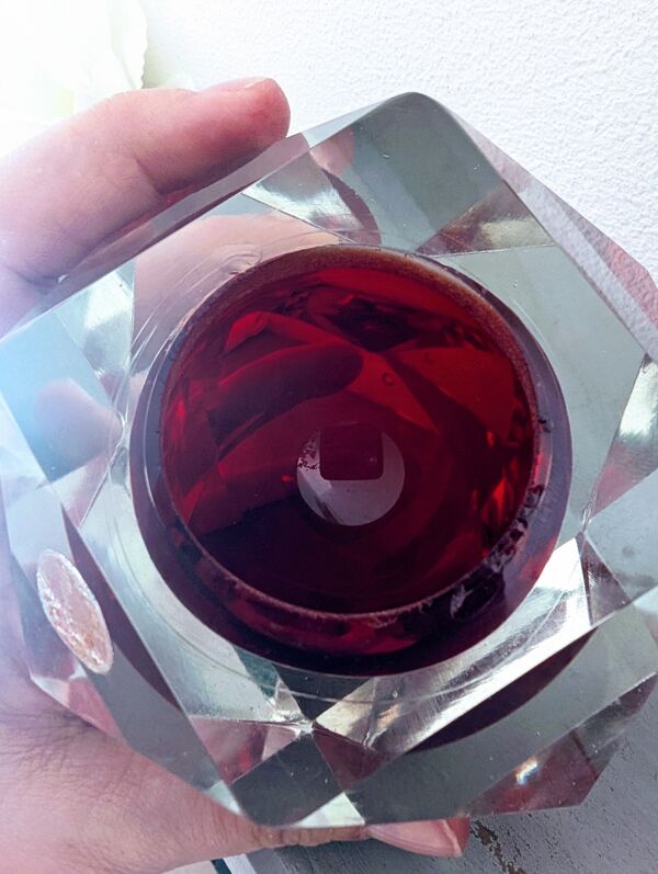 Bougeoir Bloc de Murano Sommerso bougeoir Design 60/70 Étiquette visib