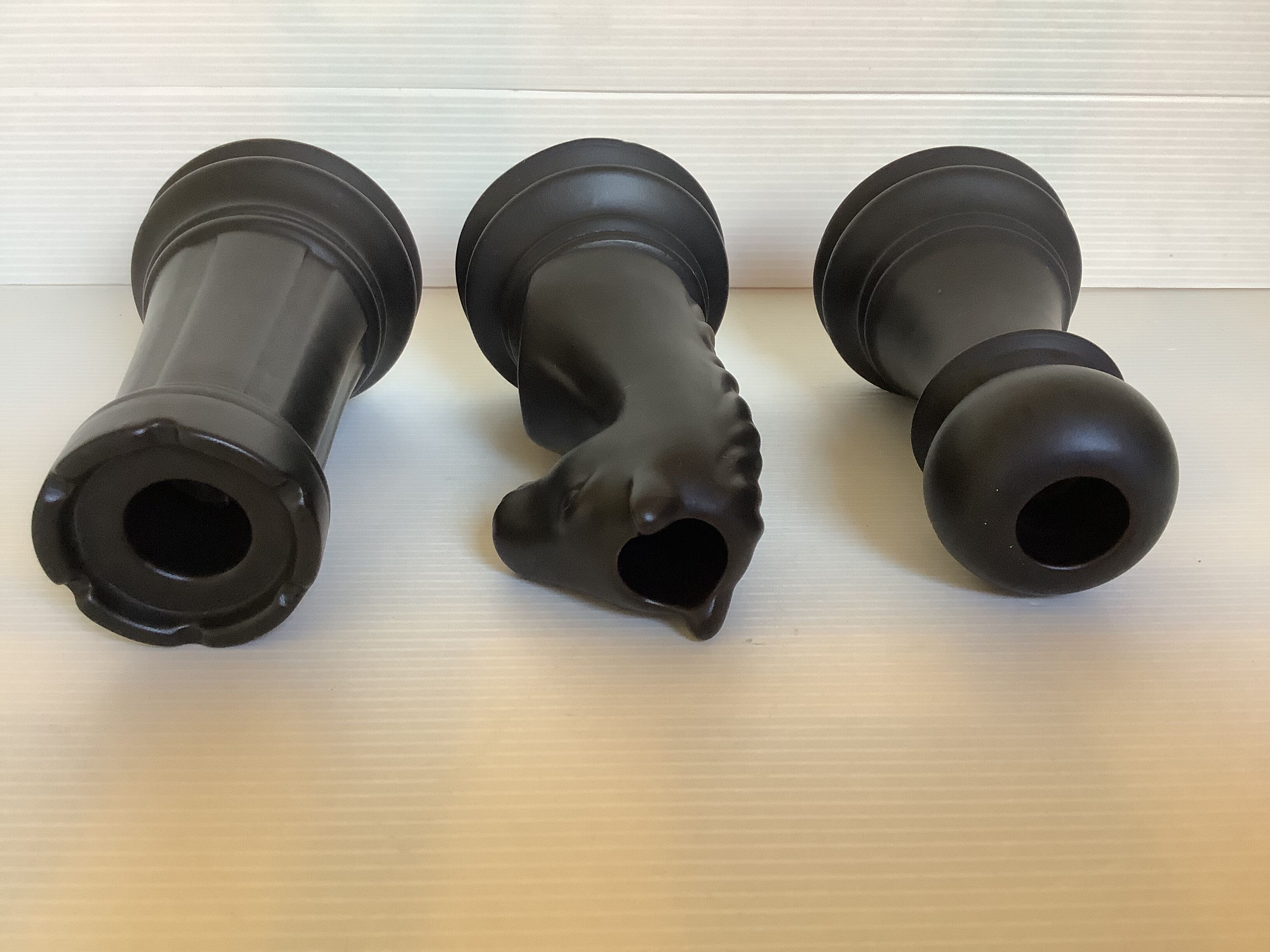 Trio of chess game candlesticks, rook, knight, pawn