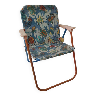 Ancien Fauteuil Enfant Camping Autre Métal Tissu Décors Coccinelle Année 50