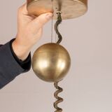 Large pendant light, adjustable in height, in glass and brass, Orion model by Schwarz and Staff Leucht