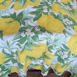Nappe festonnée en coton vintage 6 serviettes Citrons Fleurs de citronnier