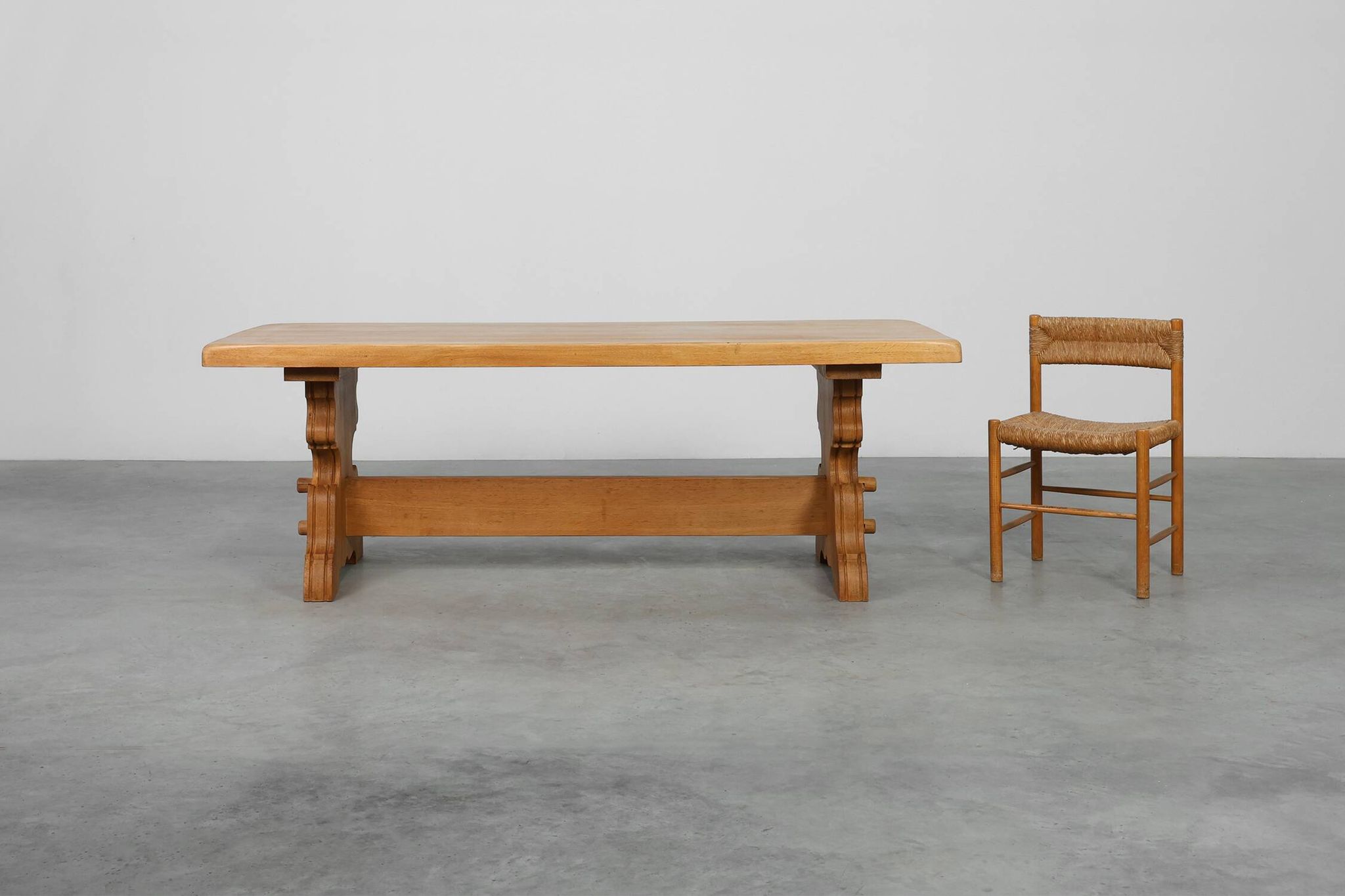 Mid‑20th‑Century Rustic Oak Dining Table, France 1960s