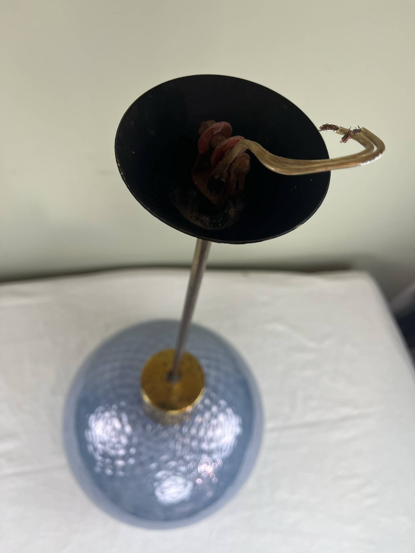 Vintage blue hammered glass pendant