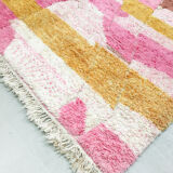 Moroccan Berber carpet beni ouarain pink mottled with colorful patterns and engraved 294x250cm