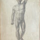 Tableau dessin ancien homme écorché Anatomie XVIIIe