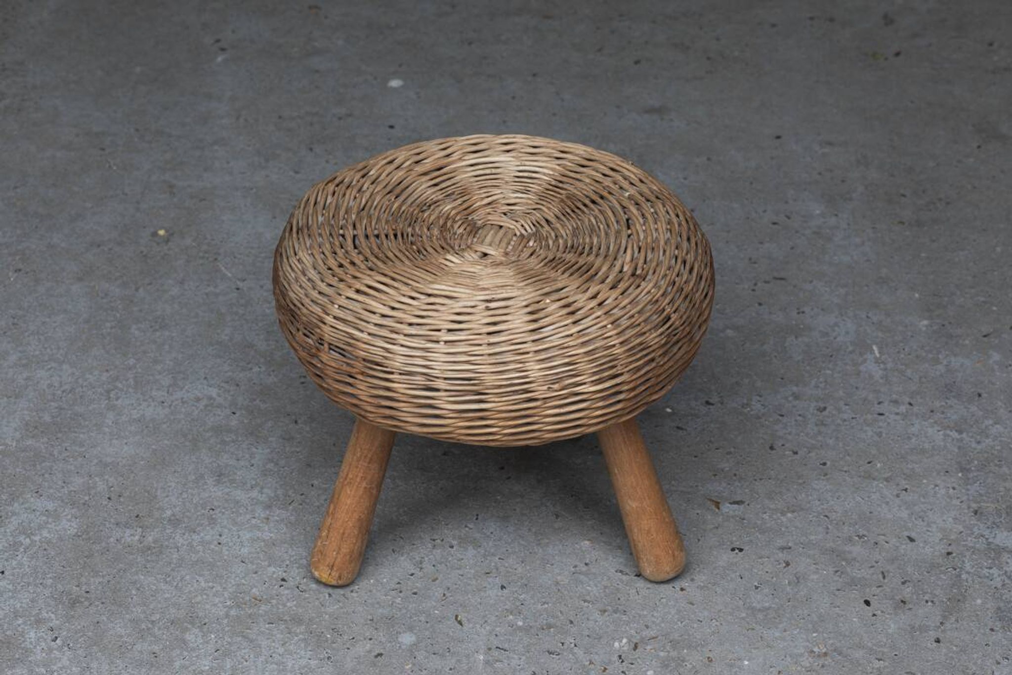 Wicker tripod stool by Tony Paul, 1950s, USA