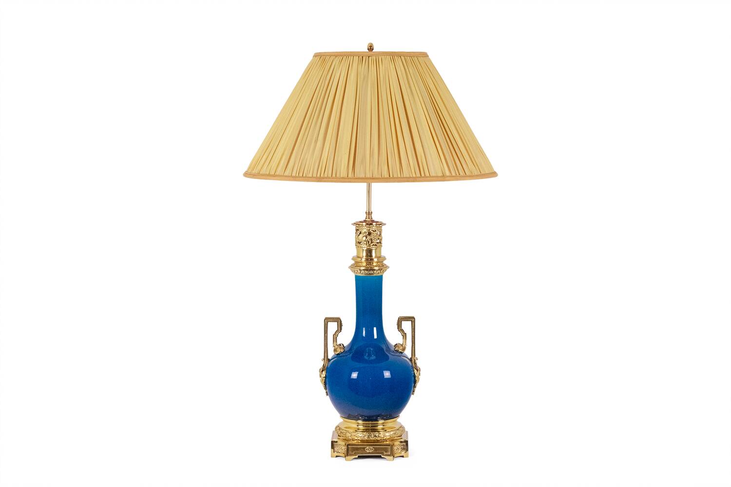 Lamp with handles in blue porcelain and gilded bronze. Circa 1880.