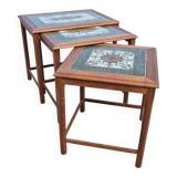Set 3 vintage Danish nesting tables - teak tiles