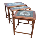 Set 3 vintage Danish nesting tables - teak tiles
